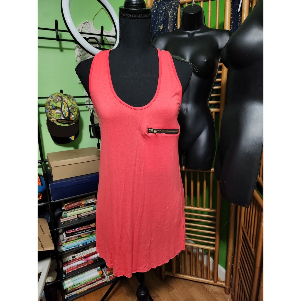 POL Womens Coral Pink Zipper Pocket Racerback Tank Top Size Small NWT